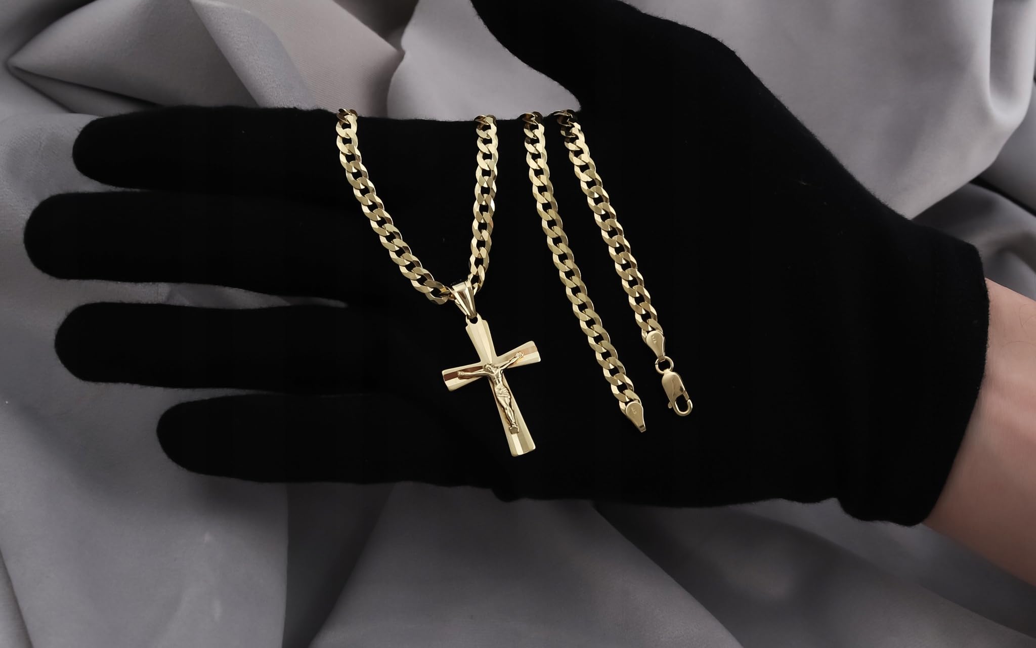 AMAR OPRAVA goldkette herren mit kreuz 585, Kette Herren 925/585 - kreuz kette herren gold 585 massiv - 5 mm, Kreuz Kette - Goldkette Kreuzkette - panzerkette gold 585