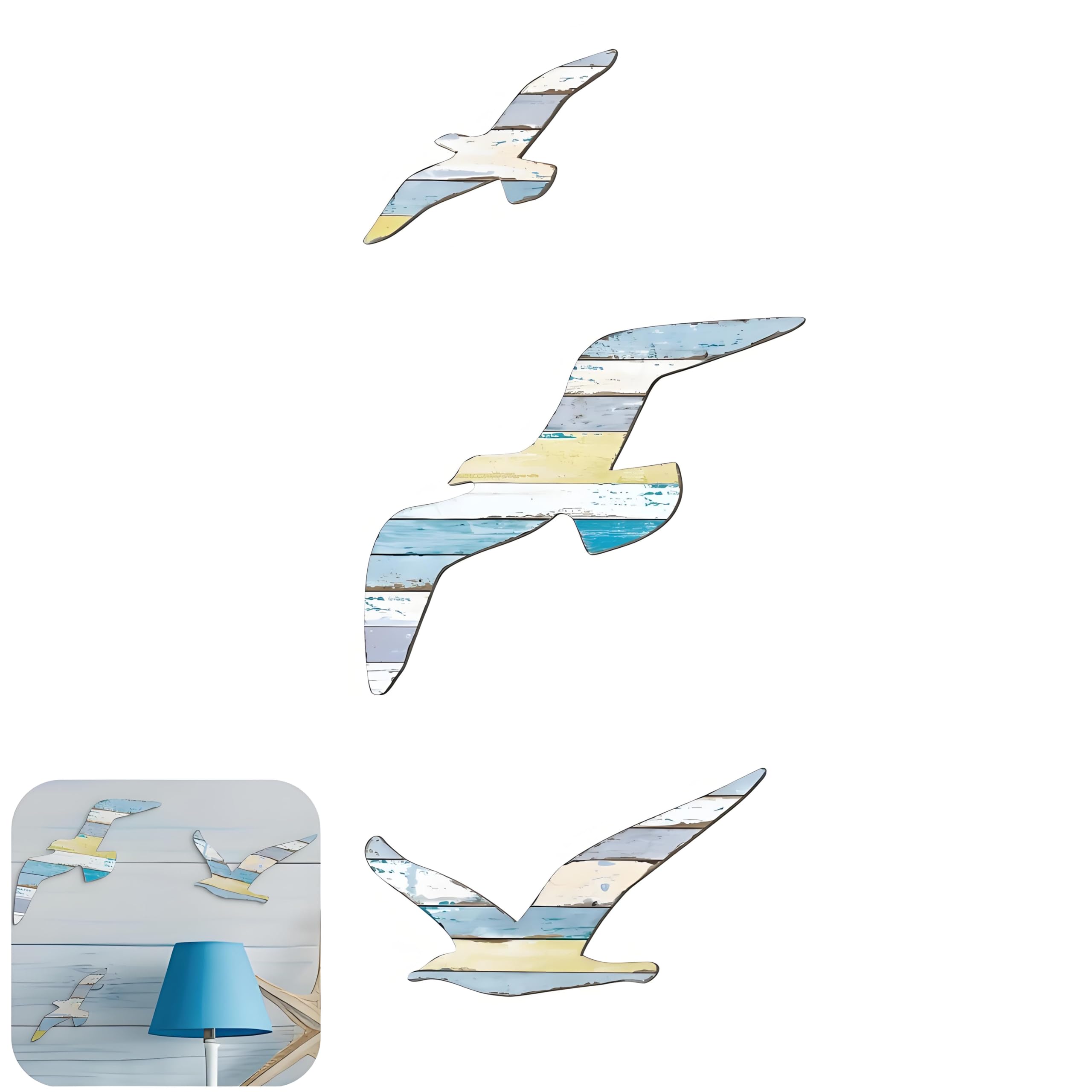 Comforso 3 Pcs Seagull Wooden Wall Art, Nautical Bathroom Wall Art Decor, Beach Theme Wall Decor, Coastal Hanging Ornaments for Living Room, Bedroom, Dining Room and Home Decoration