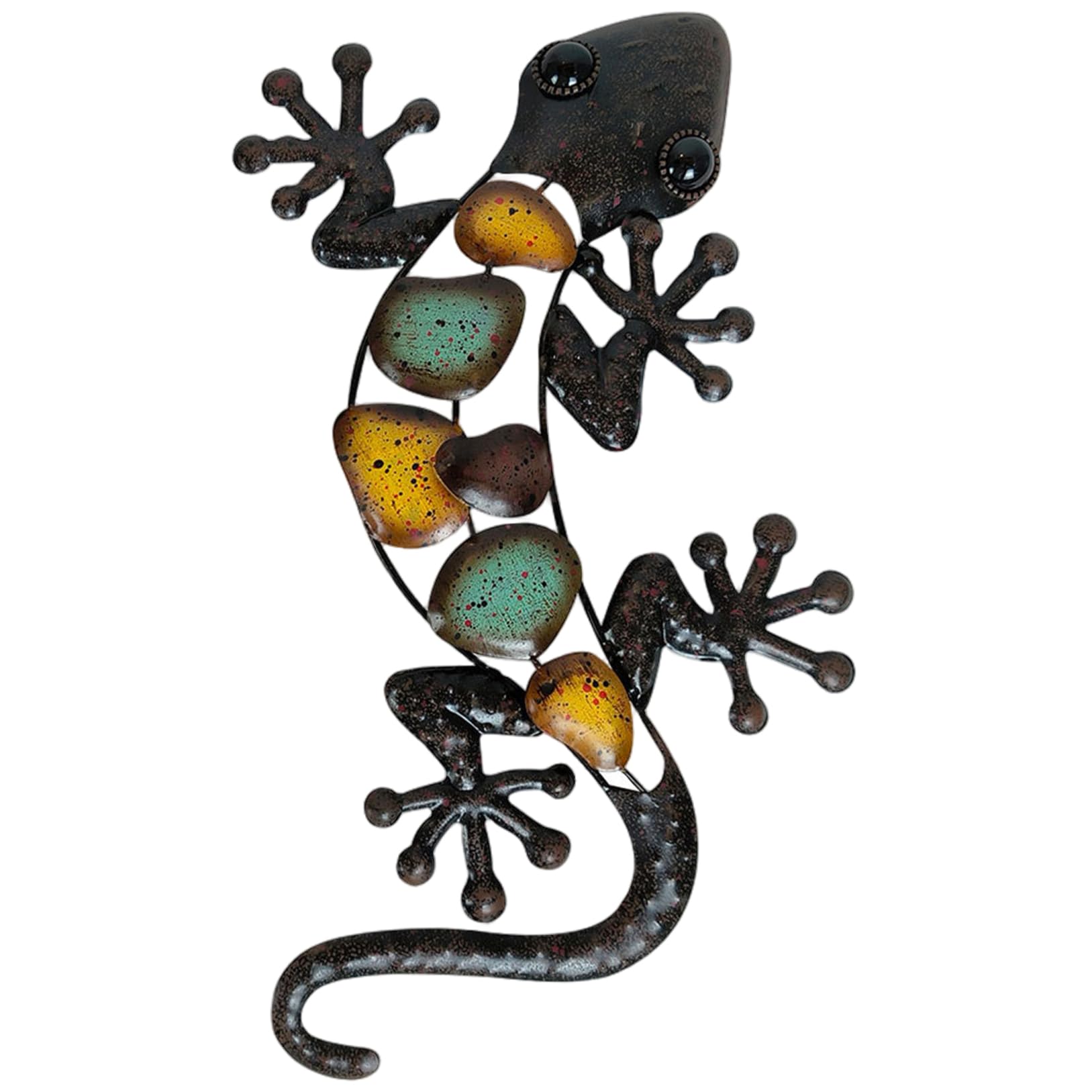 CNAFGBGG Wall Crawler Gecko, 7.5x14.6 inch Metal Wall Decor, Lizard Sculptures for Bedrooms, Living Room, Garden, Fence, Patio, Yard..
