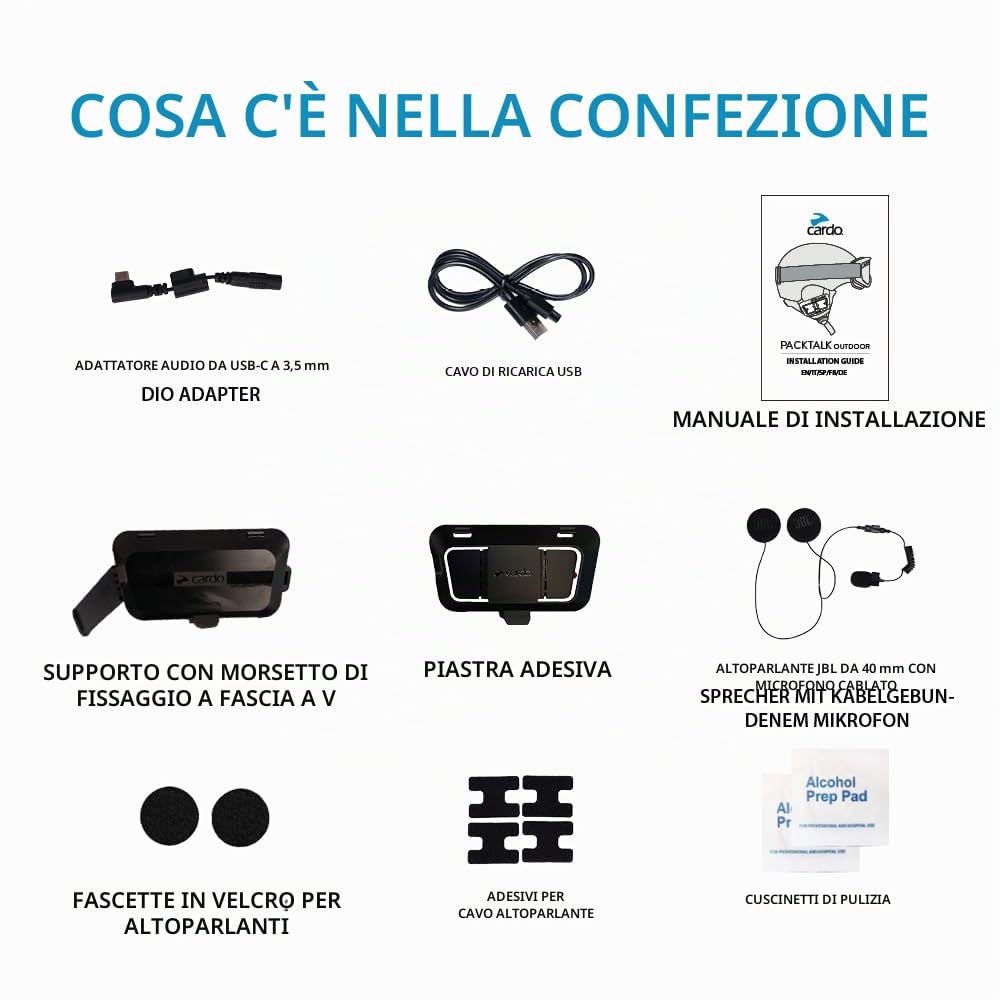 Cardo 2° Casco da Esterno, PACKTALK Outdoor 2nd Helmet Kit-Sistema di Comunicazione Ideale per Sci, Snowboard e Ciclismo Unisex, 2024