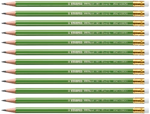 STABILO - Umweltfreundlicher Bleistift mit Radierer - GREENgraph - 12er Pack - Härtegrad HB