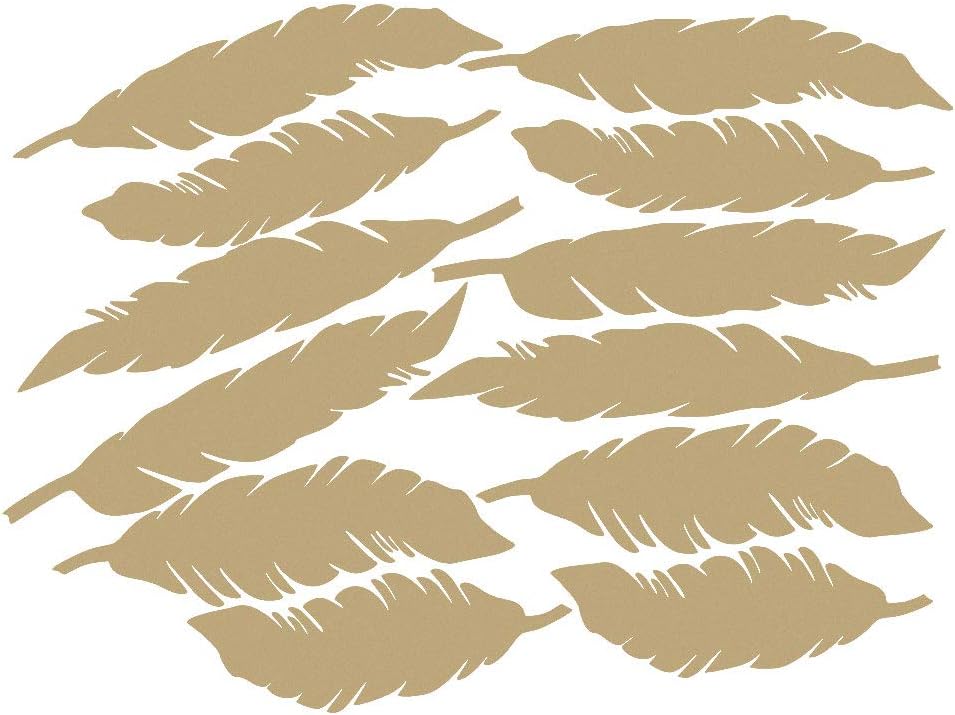 sourcing map 12pcs Wall Stickers Feather Shape Removable Art Murals Paper for Living Room Bedroom Nursery TV Wall Decals Home Decor Gold Tone