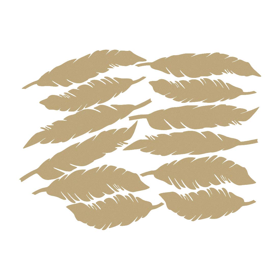 sourcing map 12pcs Wall Stickers Feather Shape Removable Art Murals Paper for Living Room Bedroom Nursery TV Wall Decals Home Decor Gold Tone