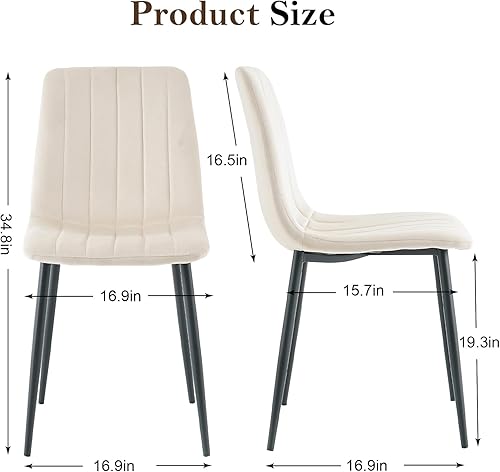 Miniatura 3 de Juego de 4 sillas de comedor, modernas sillas de comedor de cocina, silla de comedor ergonómica de terciopelo, asiento acolchado tapizado y patas de