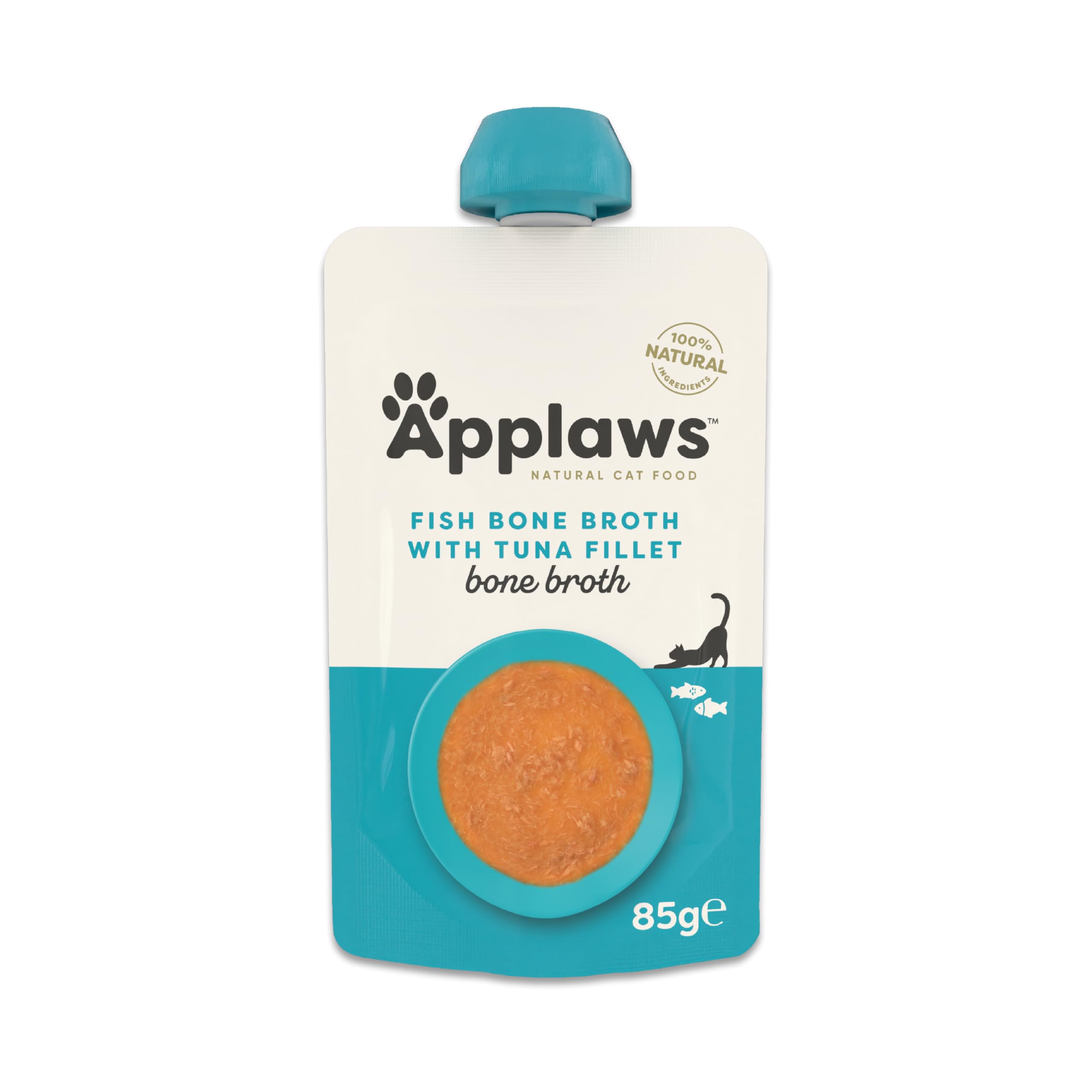 Applaws Comida Húmeda para Gatos 100% Natural – Topping de Caldo de Pescado con Atún, en Bolsas con Boquilla de 85g