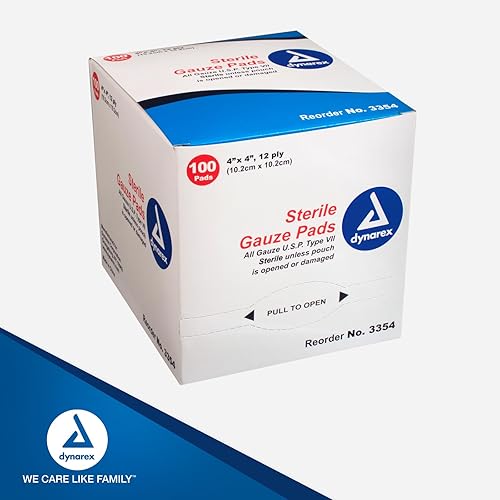 Miniatura 7 de Dynarex Almohadillas de gasa estéril, tela de algodón absorbente con bordes plegados, suaves, duraderas, envueltas individualmente, 4 x 4 pulgadas,