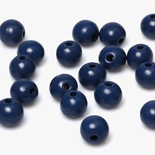 Miniatura 6 de 100 cuentas de madera para guirnaldas, cuentas sueltas de madera azul marino de 0.63 pulgadas para manualidades, joyería, cuentas de madera