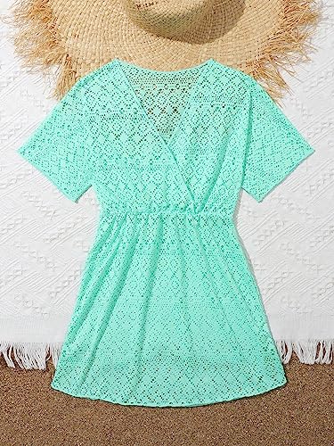 Image of SHENHE Girl's Chiffon V Neck Short Sleeve Drawstring Beach Dress Cover Up Kimono
