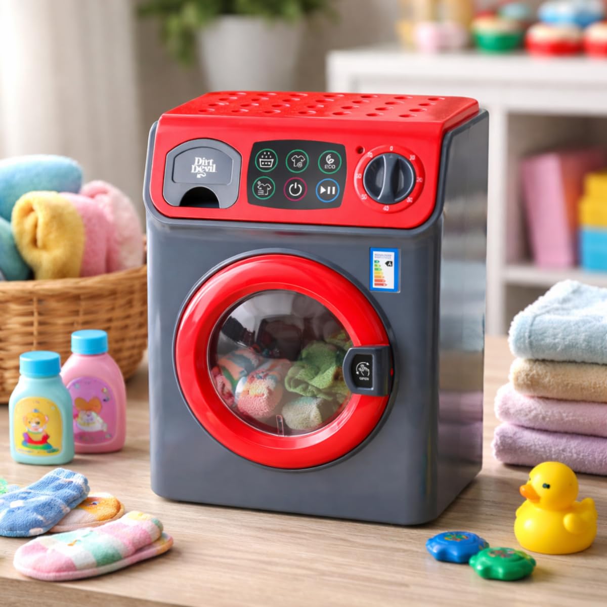 Dirt Devil Machine à Laver Jouet Enfant – avec Lumière et Sons – Prête à l’Emploi – 16,5 x 13 x 22,5 cm – Lave Linge Enfant Jouet pour Jeux de Rôle