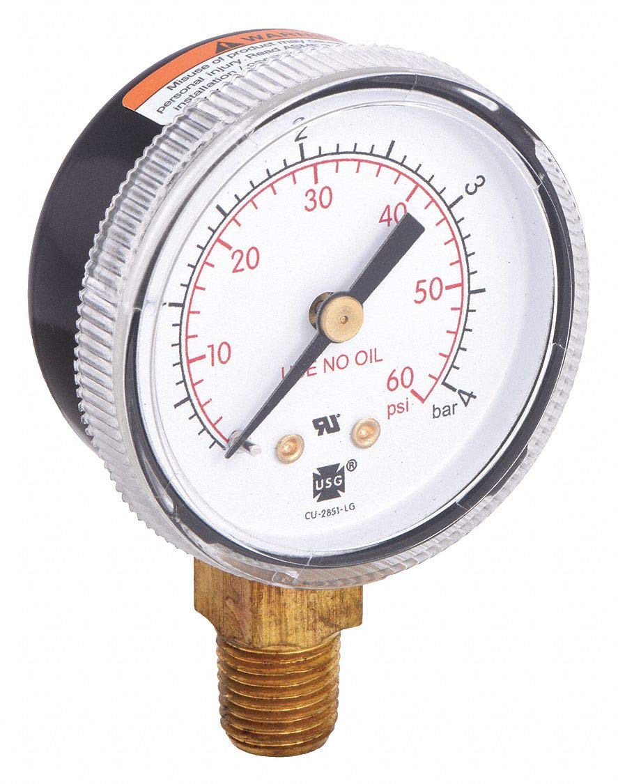GAESHOW Vacuum & Pressure Gauge – Dual Scale (0-4 Bar / 0-60 Psi), 1/4" NPT Brass Side Mount - View #3