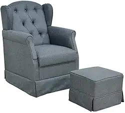 Poltrona de Amamentação com Balanço e Puff Lívia Linho Chumbo - Phoenix