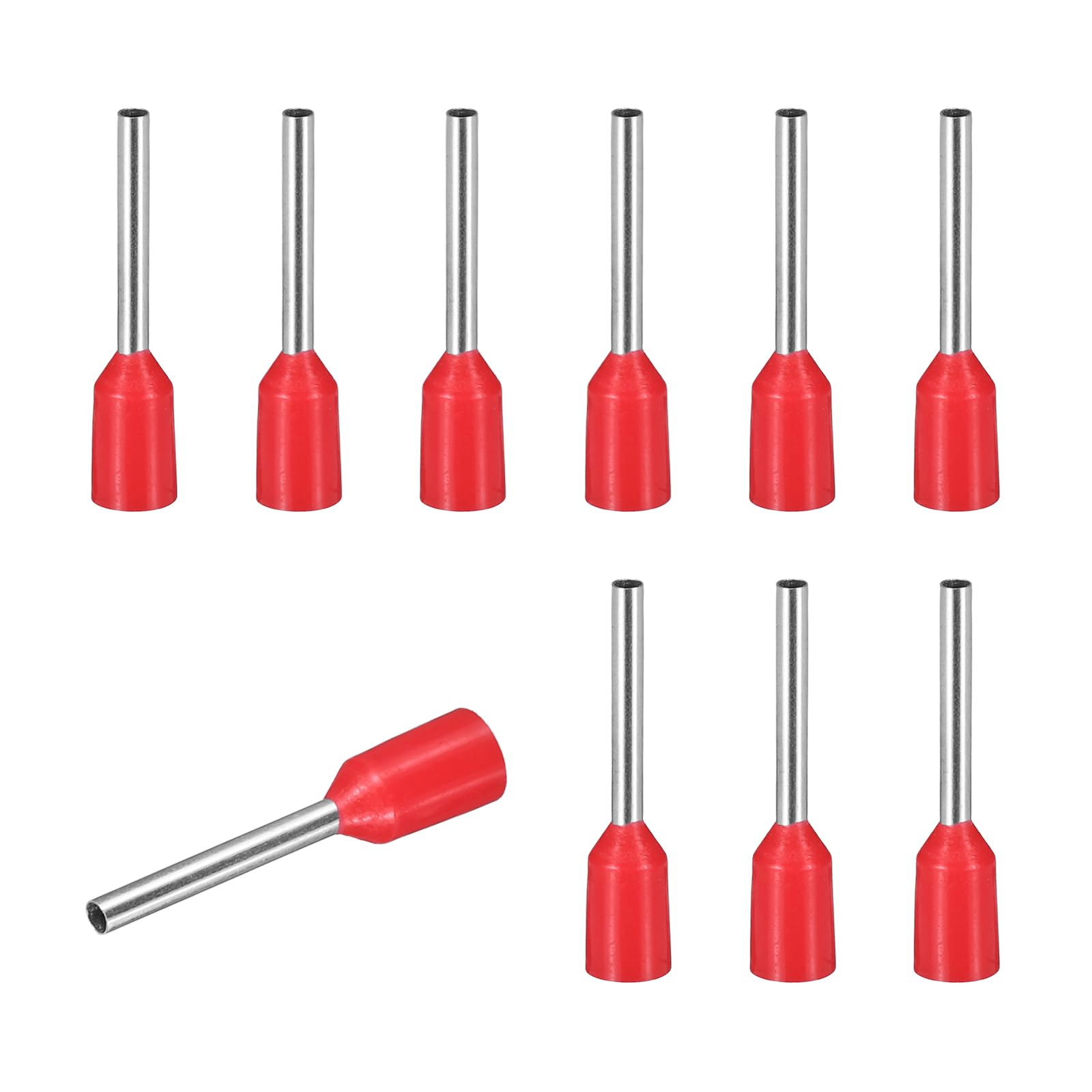 sourcing map 200 Pcs Wire Ferrule Connectors VE0510-24AWG Crimp Copper Ferrules Terminals Connector Insulated Cord End Terminal for Electrical Projects Industrial Chemical Industry, Red