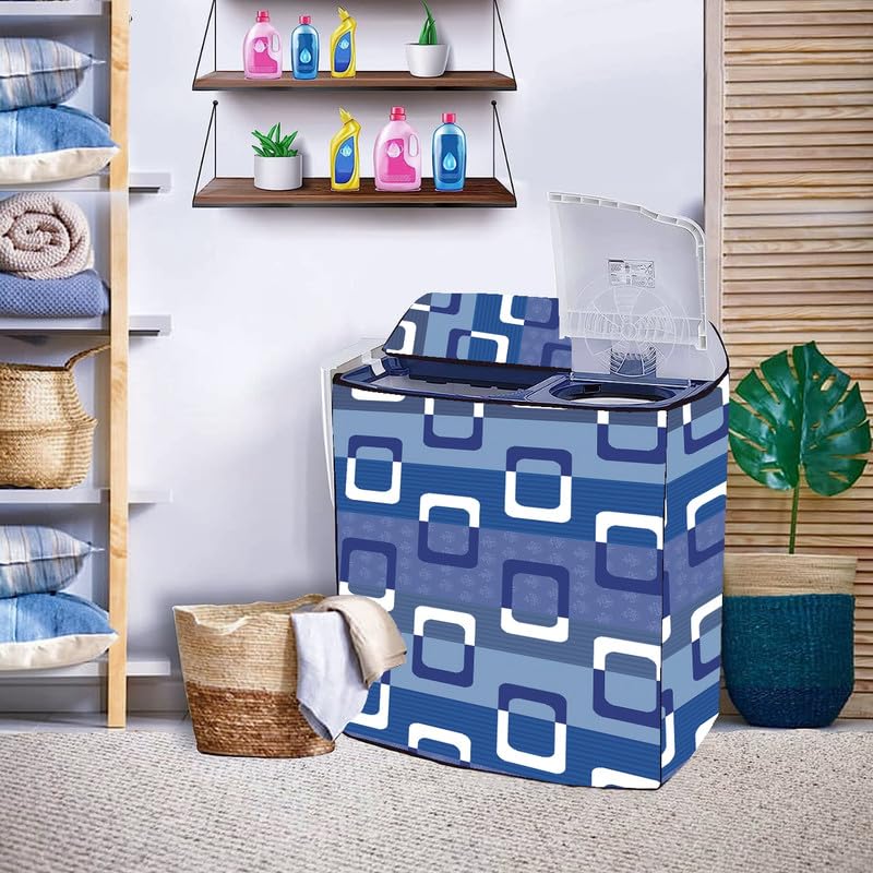 Image of PVC Semi Automatic Washing Machine Cover Suitable For Samsung, Lg, Whirlpool 9kg, 9.5kg, 10kg, 10.5kg, 11kg & 11.5kg | Waterproof & Dustproof Cover, Blue Check.