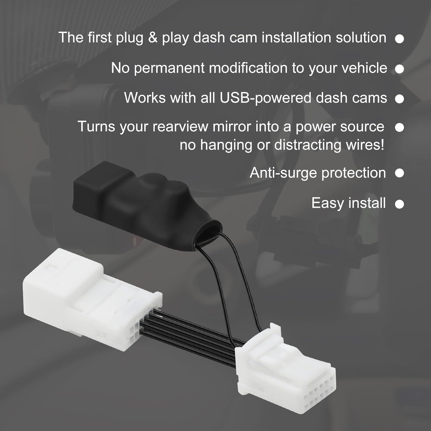 Dash Cam Power Adapter (12-Pin Type A) – Compatible with Toyota Tacoma (2015-2023), Highlander (2015-2016), Tundra (2014-2021), Sienna (2014-2021), Honda Ridgeline etc – Plugs into Rearview Mirror