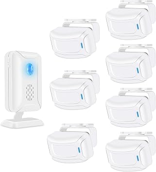 NineLeaf Door Entry Chime, Wireless Motion Sensor Door Bell with LED Light, Door Motion Sensor Chime,Adjustable Volume, Loud Speaker, for Home, Warehouse, Villa Security7Sensors& 1Receiver