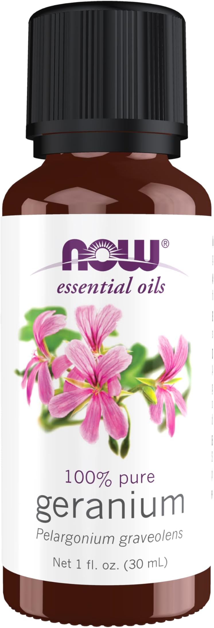 NOW Essential Oils, Geranium Oil, Soothing Aromatherapy Scent, Steam Distilled, 100% Pure, Vegan, Child Resistant Cap, 1-Ounce