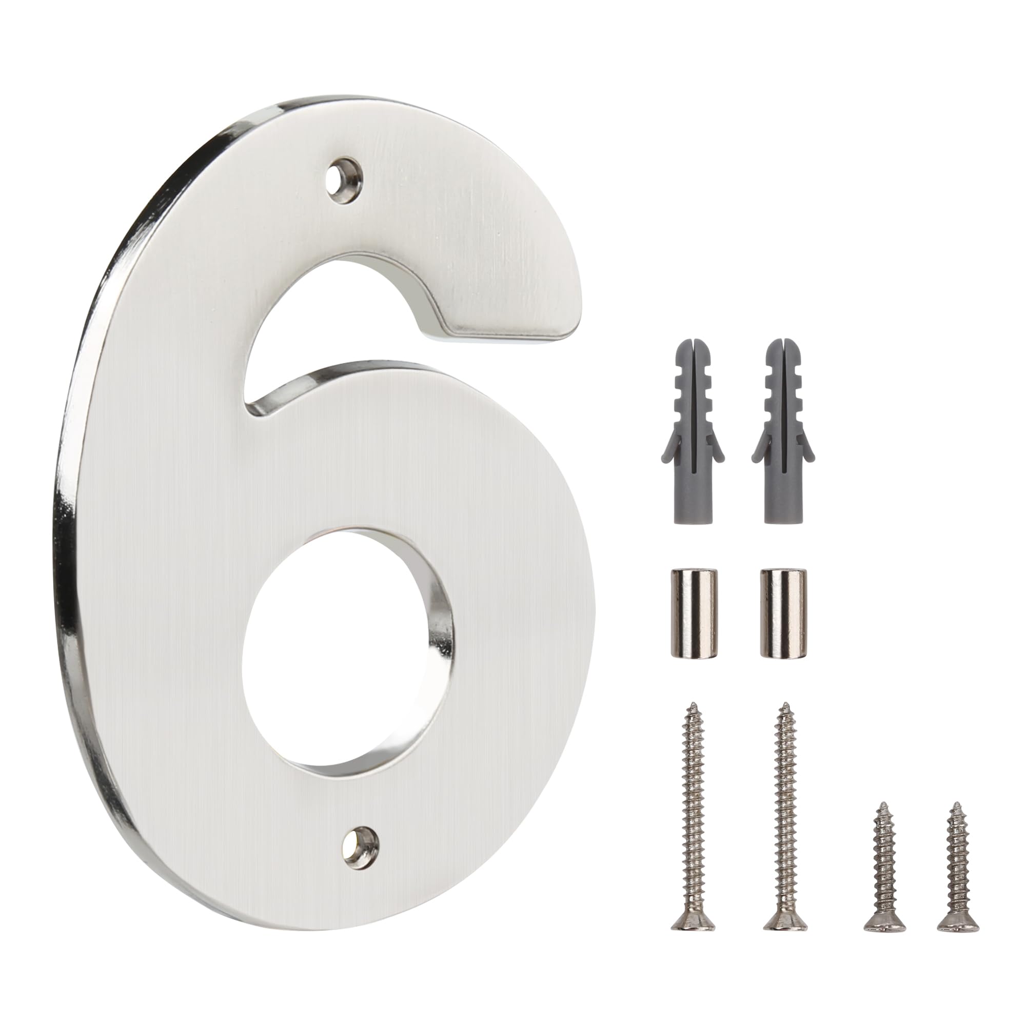 HASWARE Floating House Number Sign for Home - 5 Inch Modern Numerous Easy DIY Installation for Post Street (Silver Brushed, 6)