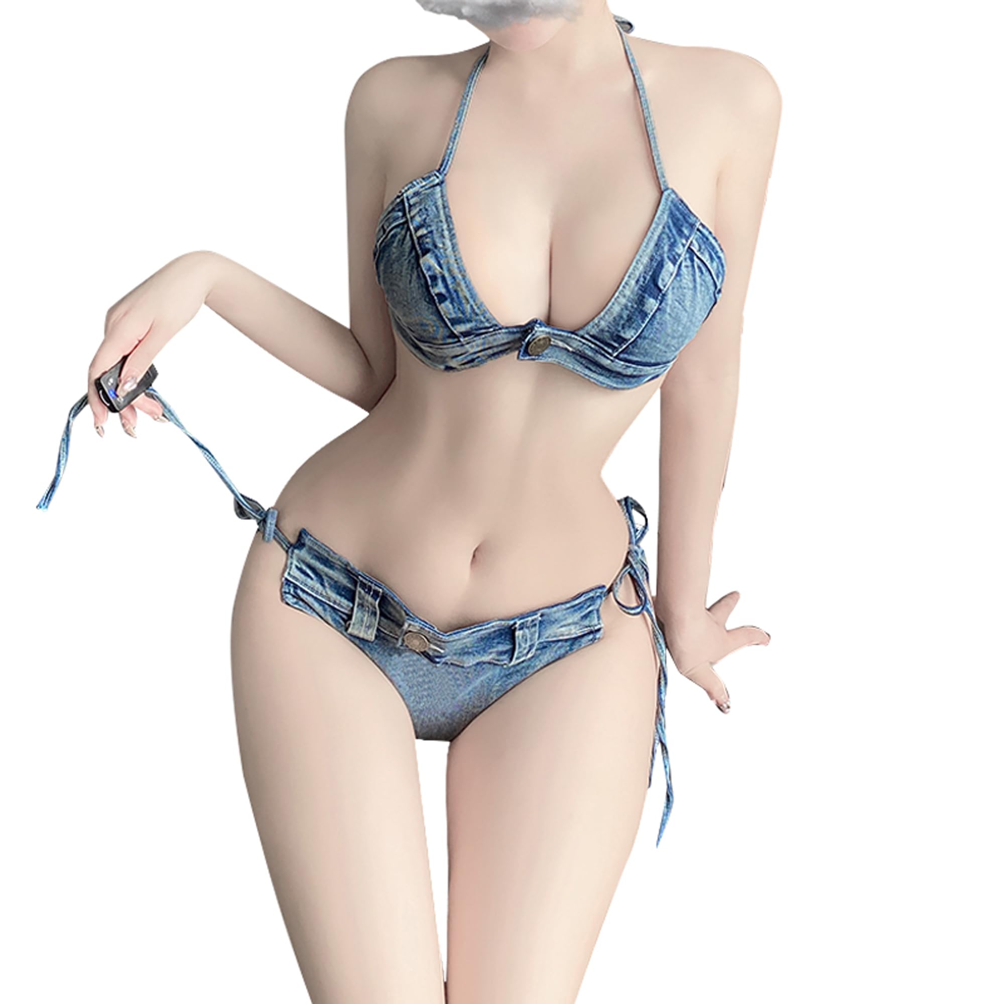 Ensemble Bikini En Jean Perforé Pour Femme - Soutien-gorge Et Short Taille Basse, Pour Plage Ou Soirée