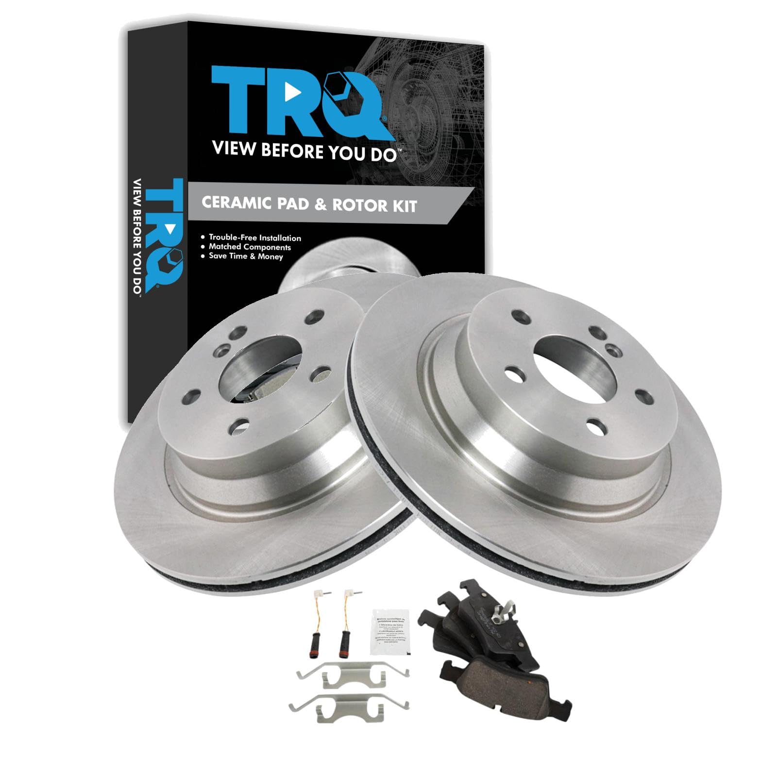 TRQ Rear Brake Pad and Rotor Set Ceramic Vented Rotors Compatible with 2003-2006 E500 2004-2006 E320 2006 CLS500 2006-2016 E350 2007-2011 CLS550 2007-2009 E550 2013-2016 E400 2015-2016 CLS400