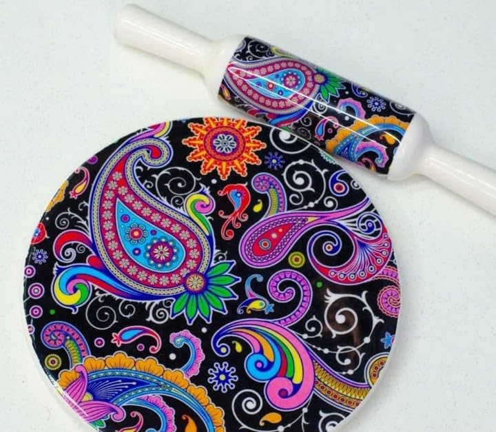 ABQA IMPEX Marble Chakla/Rolling Board and Wooden Belan/Rolling Pin (Black Flower)-picture-15