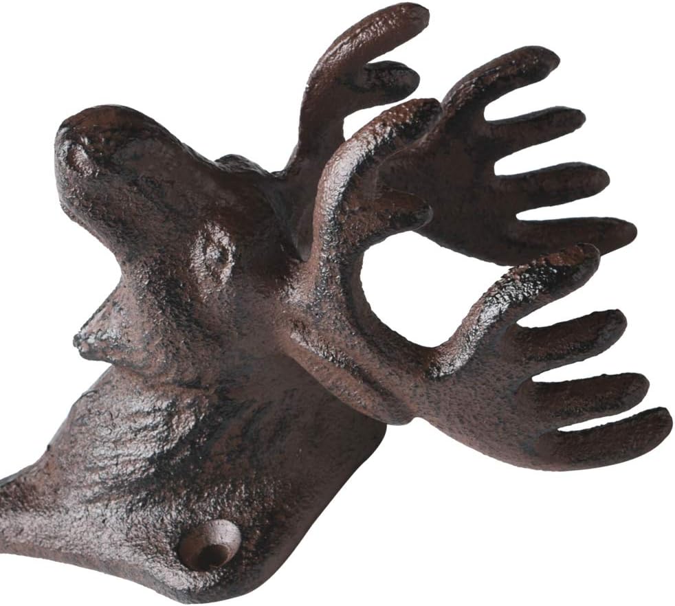 BRASSTAR Vintage 3PCS Cast Iron Deer Head Antlers Wall Hooks/Hanger - Living Room Bathroom Room Kitchen Wall Decoration Coat Hooks Rustic PTZY226-03