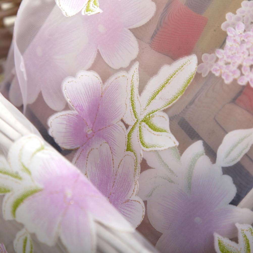 Veemoon 1PC Boho Floral Tulle Curtains Purple Flower Tulle Curtains Girls Room Decorative Transparent Net Window Treatments Short Rustic Window for Bedroom Living Room (1 * 2M) - Image 4