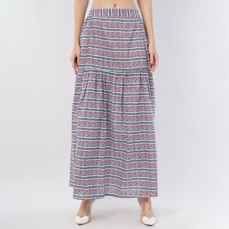 Rabhika Women’s Patterned Pure Cotton Slit Maxi Skirt, Comfortable Casual Wear Long Skirt for Women and Girls| 2XL Red 4