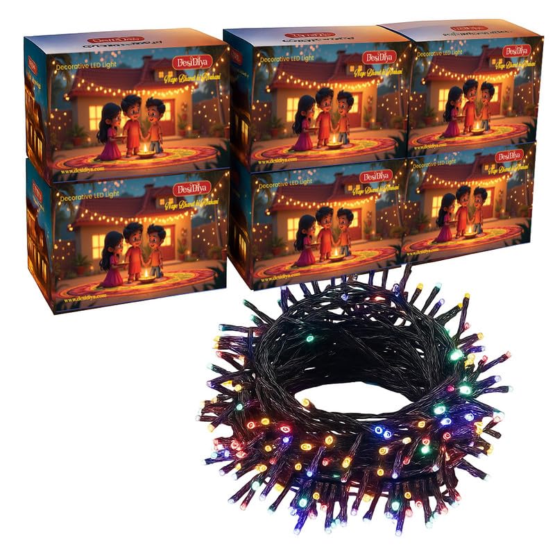 Image of Desidiya 12 Meter (39Ft) LED Rice String Lights - Multi Color Fancy Decorative Fairy Lights for Indoor Outdoor Use, Bedroom, Wedding & Festival Ambience Pack of 6