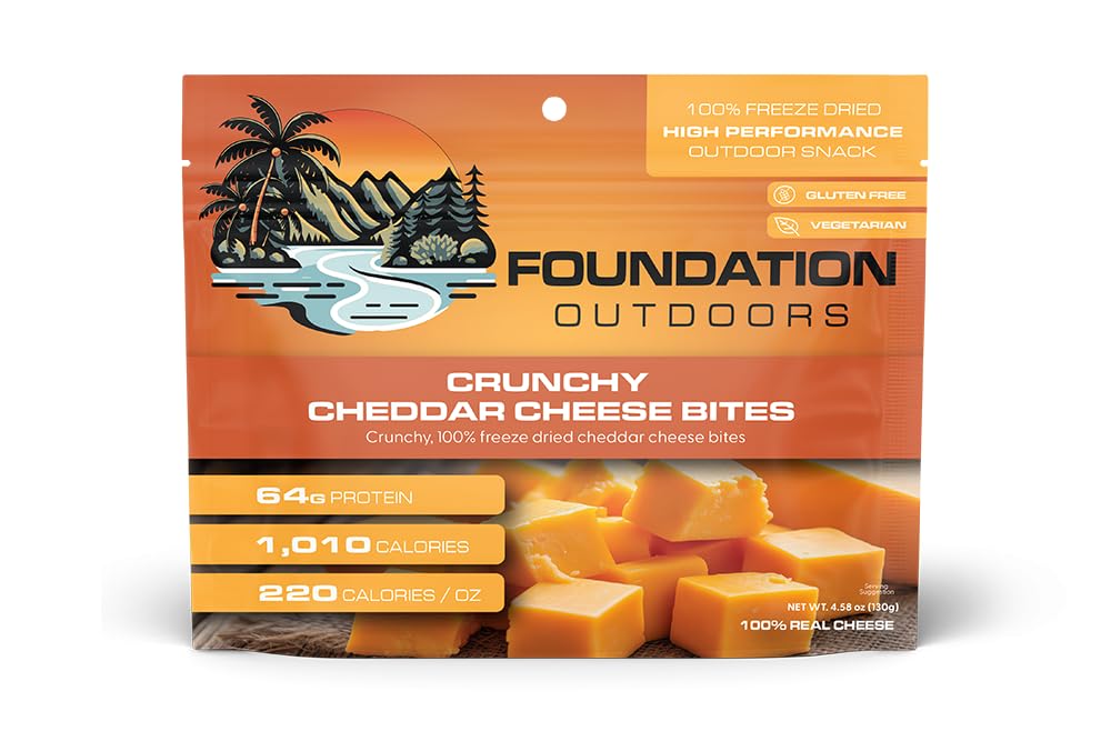 FOUNDATION Outdoors Cheddar Cheese Bites Snack, Freeze Dried Backpacking & Camping Food, Emergency Food, High Protein Snack (6)