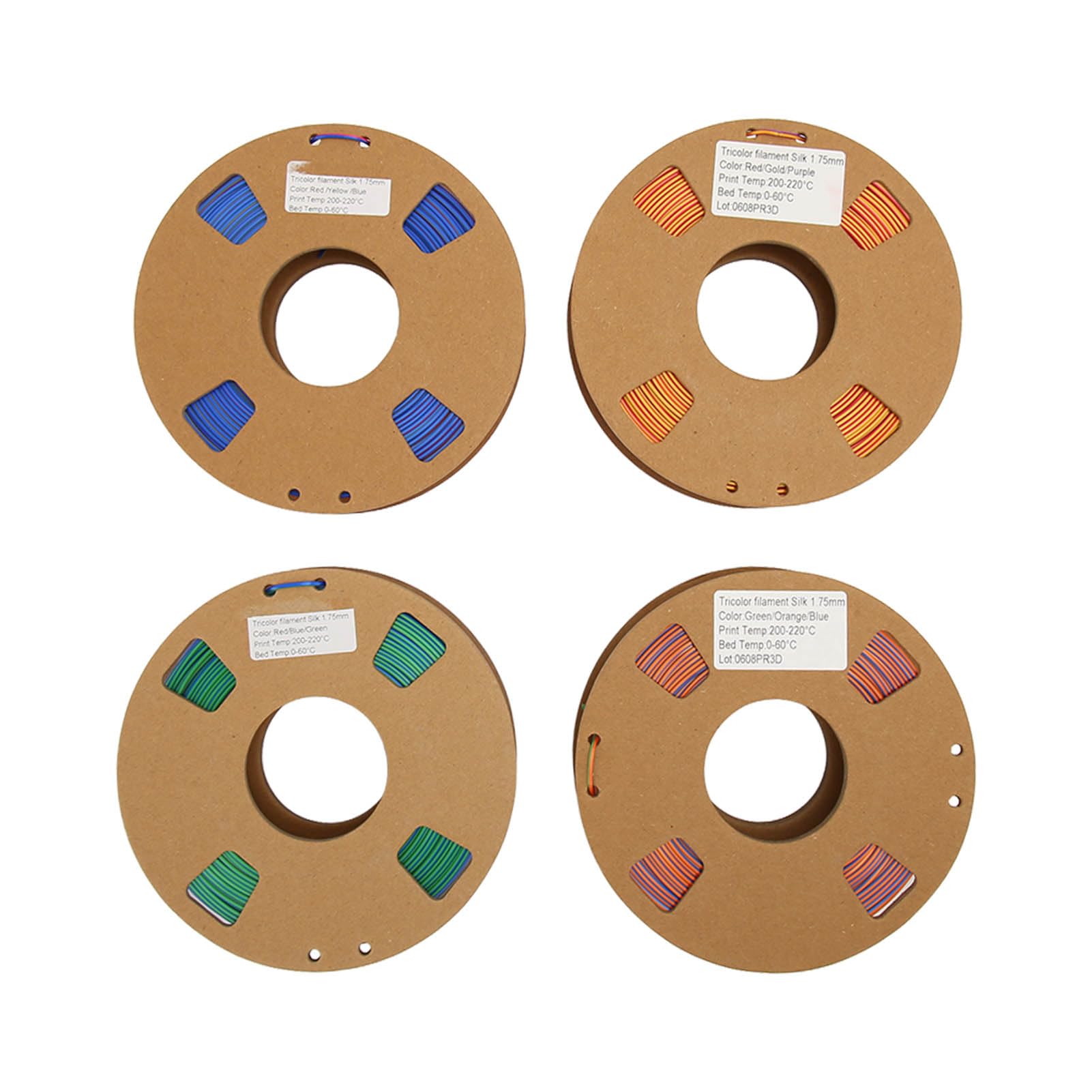 Fyearfly SilkTri-250-4P - Filamento 3D de triple color de 1.75 mm, carrete de PLA de seda, paquete de 4 (4 x 250 g) para modelos suaves y vibrantes, funciona con dispositivos de impresión FDM comunes