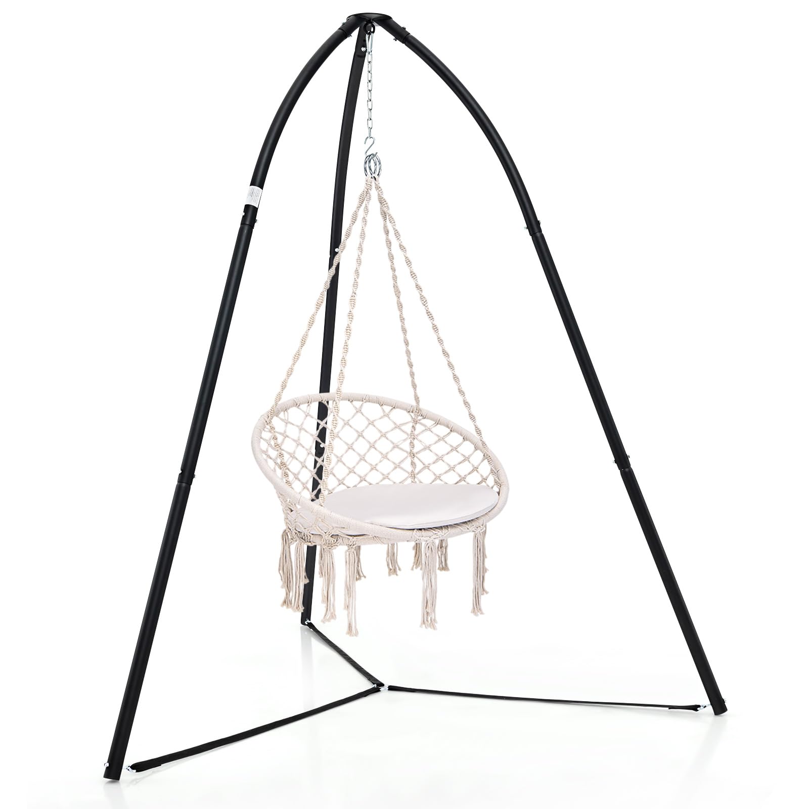 COSTWAY Support Fauteuil Suspendu Métal Pivotant 200 KG Chaîne Suspension Intérieur Extérieur