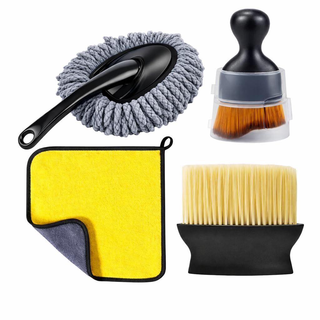 4 PCS Car Cleaning Kit Combo with Microfiber Duster, Detailing Brushes & Premium Microfiber Cloth | Scratch Free Car Interior & Exterior Cleaning Kit for Dashboard, AC Vents, Seats & Body-image-46