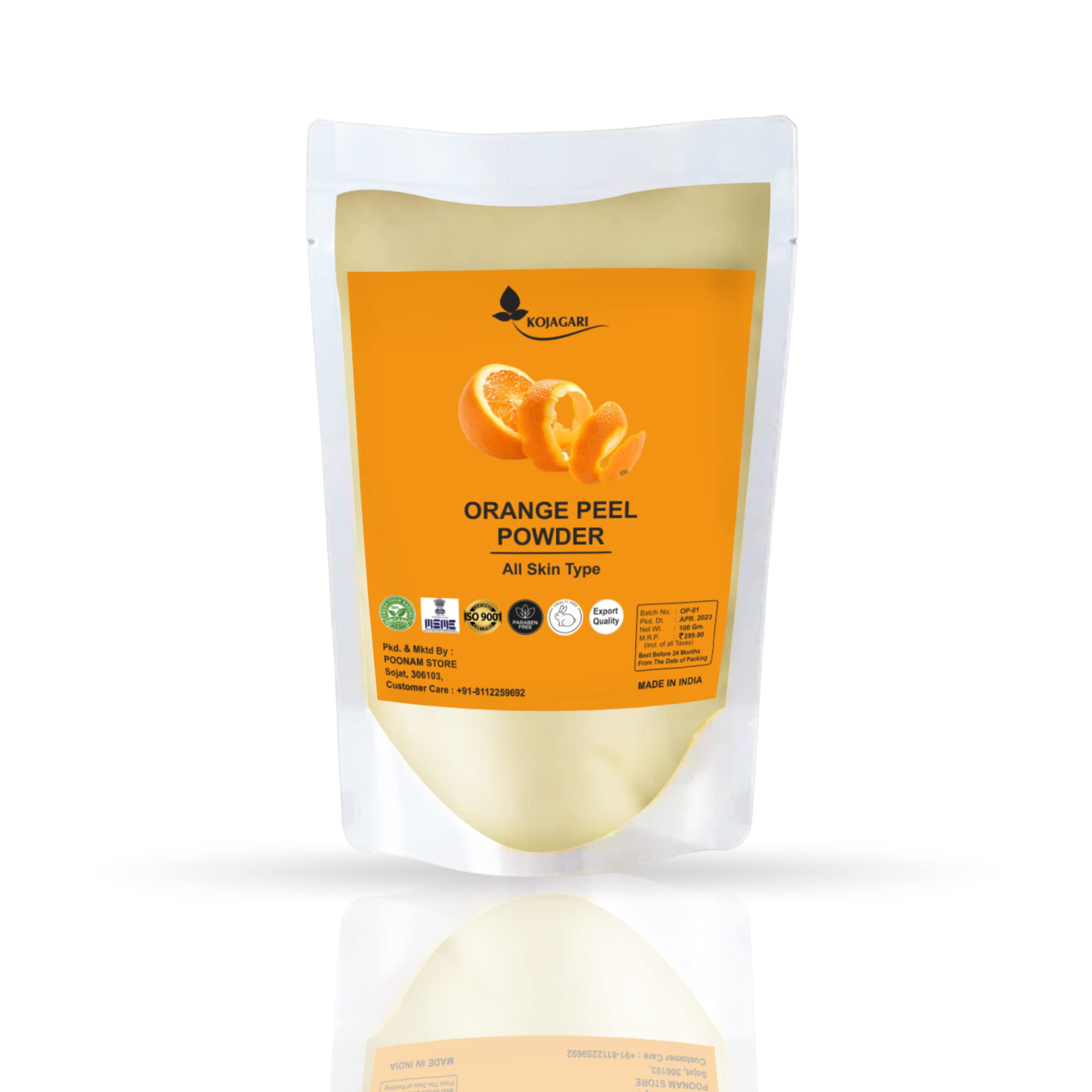 Orange Peel Powder | Pure Natural & Organic for Skin Lightening Face Pack, Vitamin C and Detanning that Add Glow, Cruelty-free & Vegan, 100g