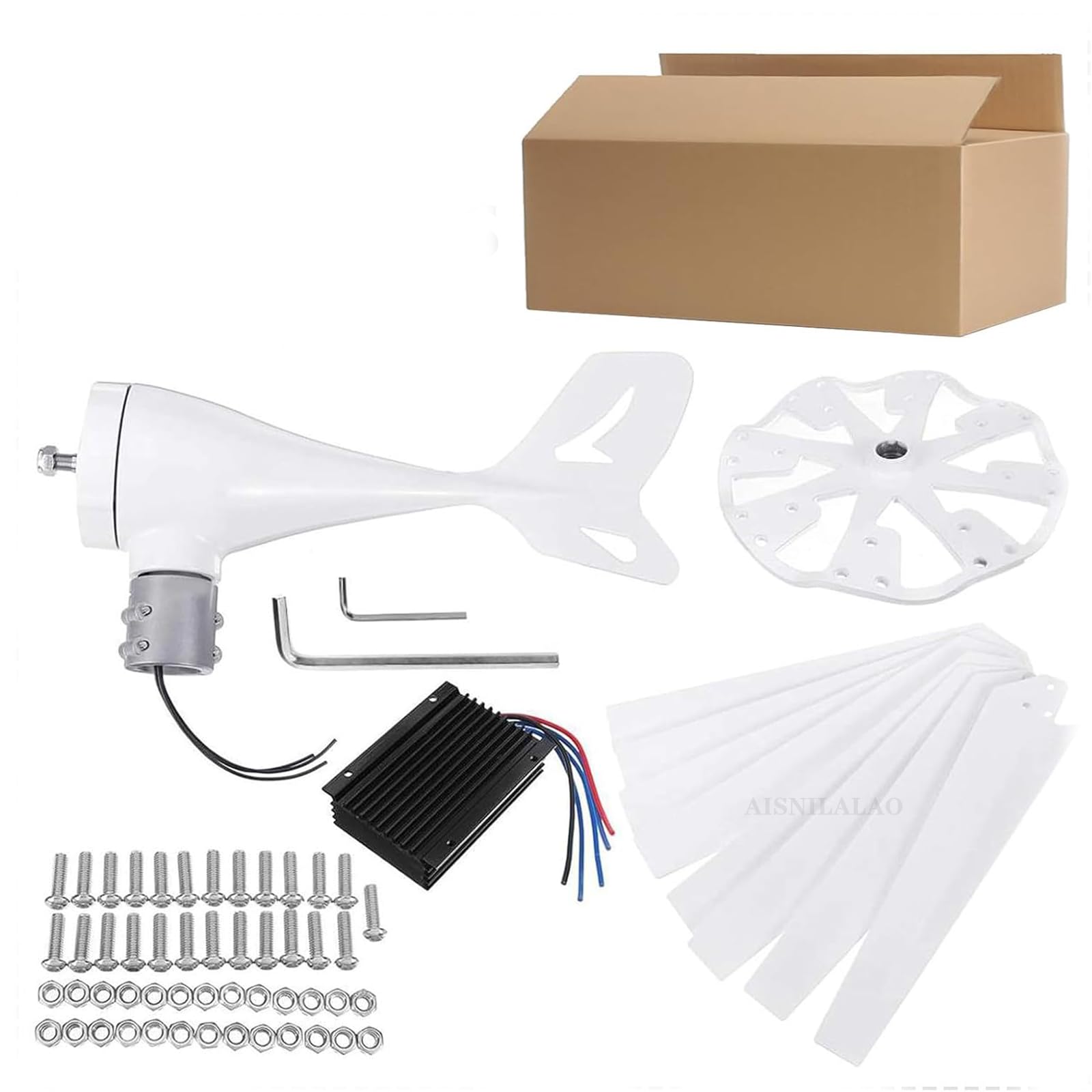 Kit di generatore di turbina a Vento 800W 12V 24V 8 Blade, Kit Generatore di Vento con Controller di Carica, generatore di energia eolica Adatto per Esterno/Villaggio (Bianco)
