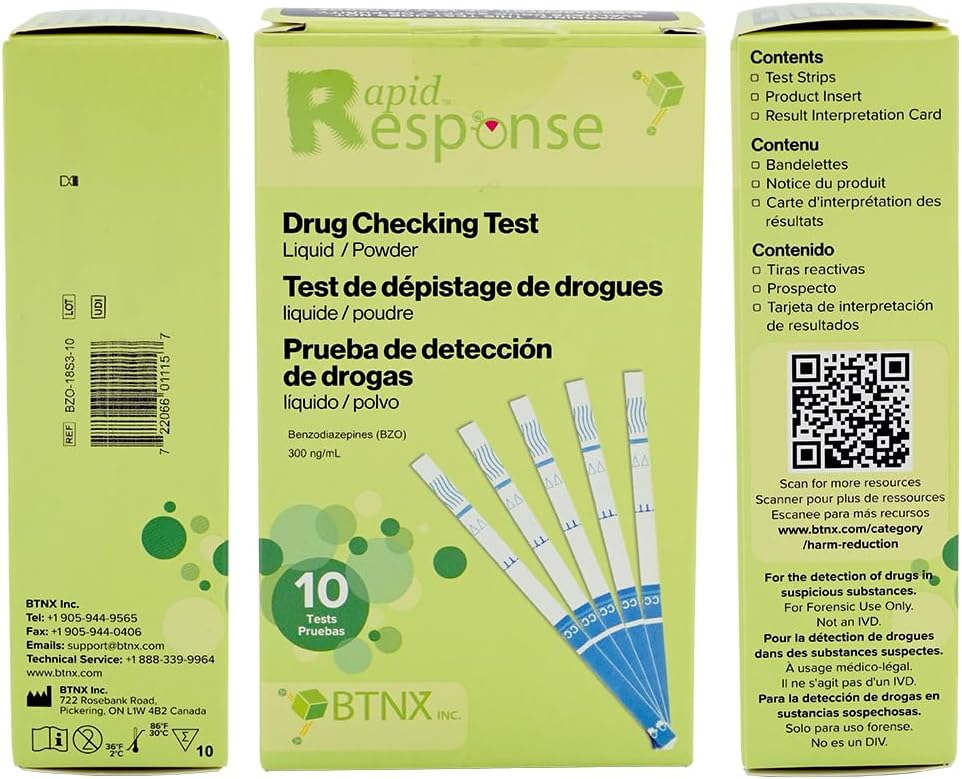 Rapid Response Benzodiazepine Test Strip Drug Checking Test for Liquid and Powder Substances, Quick Results in Minutes, Easy to Use, High Sensitivity - 10 Tests