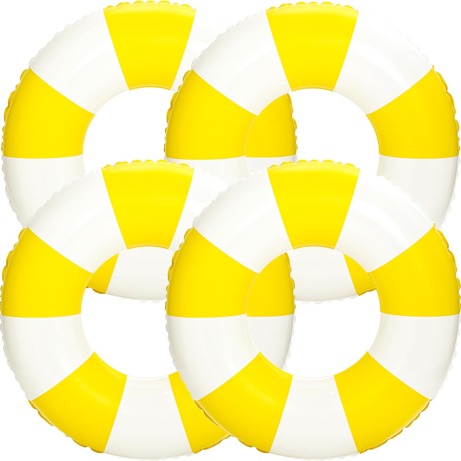 4Pcs Large Inflatable Pool Float for Adults 36 Inch Classic Striped Swim Rings Swimming Pool Tubes for Teens Summer Beach Themed Party (Yellow)