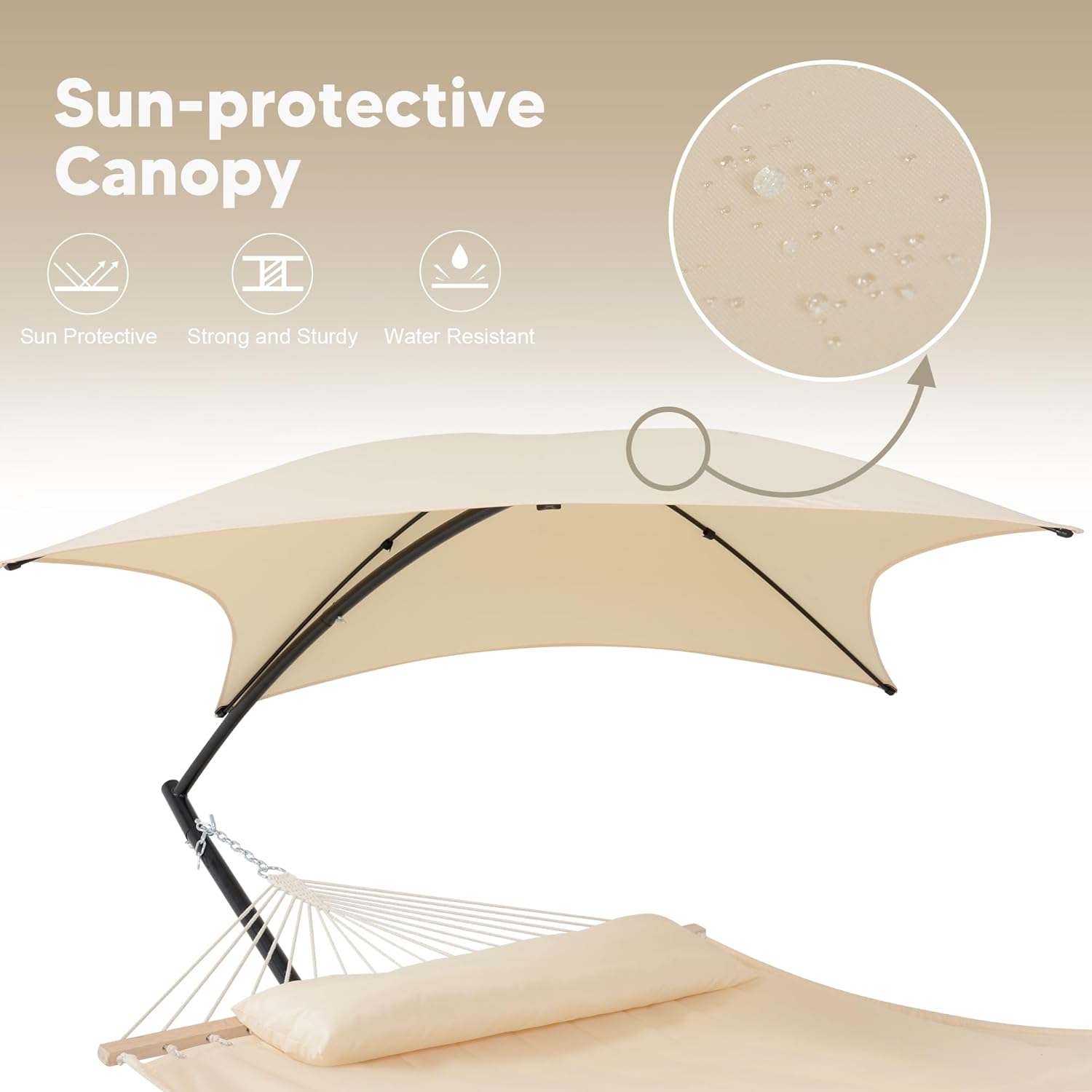 SUNCREAT Portable Outdoor Hammock with Stand, Sun-Protective Canopy, Double Hammock with Stand for Outside, Patent Pending, Beige