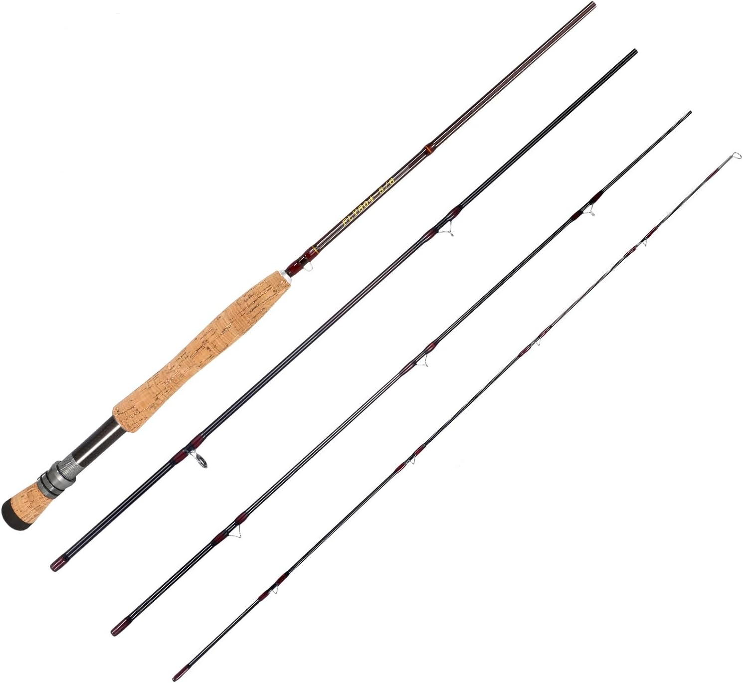 Fly Fishing Rod, Carbon Fiber, 8ft, 3/4wt to 5/6wt, 4 Piece Sections, Lightweight, Medium-Fast Action, Cork Grip, Hard Chromed Guides, Freshwater Bass Trout Fishing