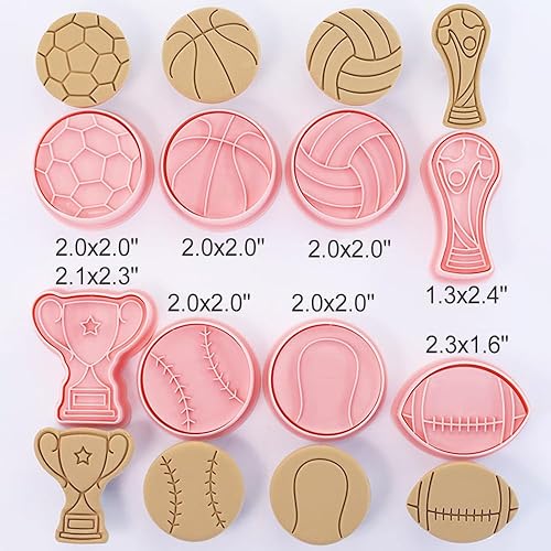 Miniatura 5 de Juego de cortadores de galletas con forma de bola, 8 piezas de fútbol 3D, baloncesto, béisbol, voleibol, fútbol, tenis, cortadores de galletas para