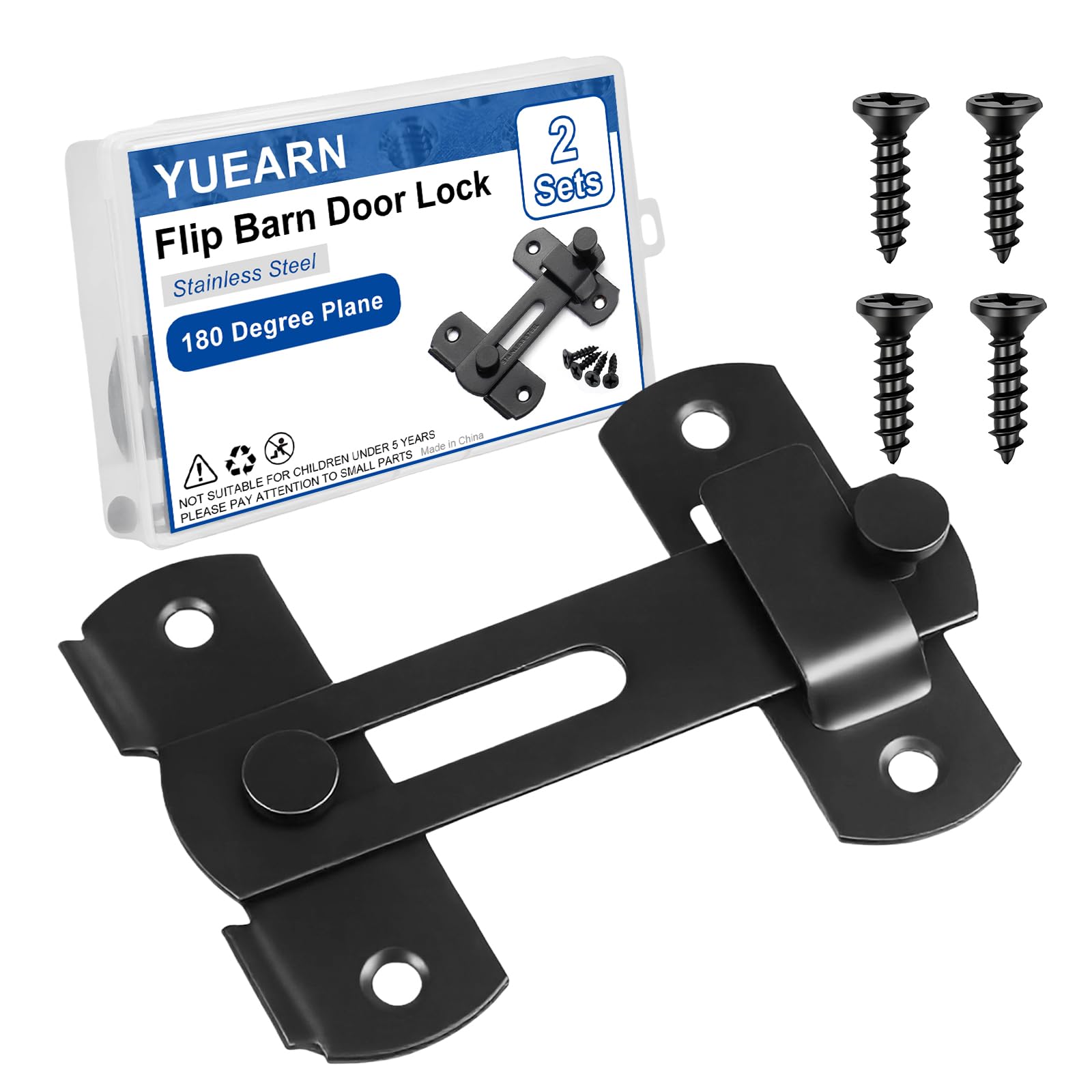 2 Sets 4 Inch Gate Latches Sliding Door Lock Hardware for Barn Door with Easy Installation for Cabinet, Closet, Window Door