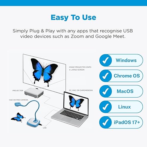 Vista 15 de HUE Cámara de documentos HD Pro flexible USB 11x17 y visualizador de aula para profesores: micrófono/luces integradas, Windows, macOS, Cámara negra