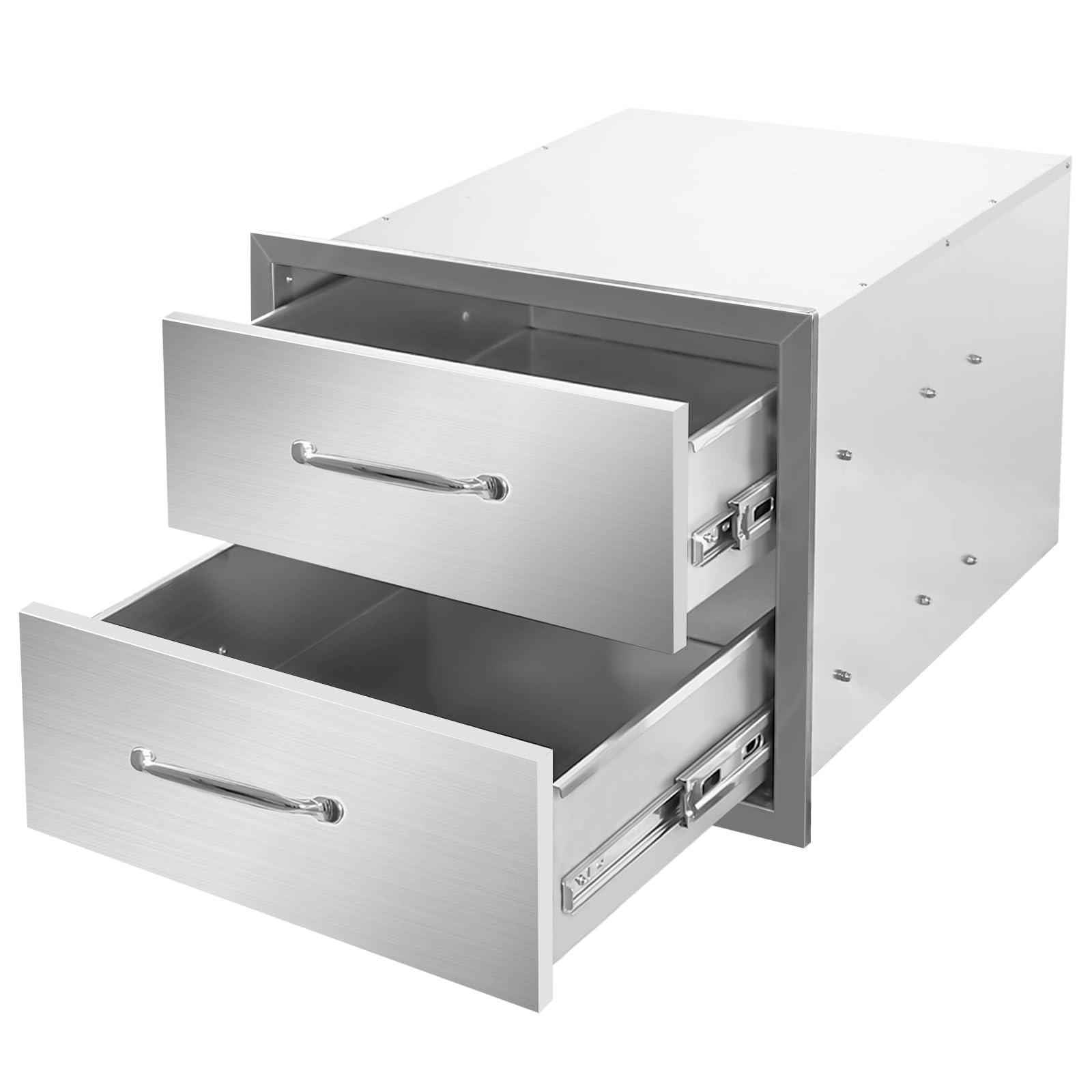 Outdoor Kitchen Drawers 18" W x 15" H x 23" D Stainless Steel Drawer BBQ Double Drawers with Chrome Handle for Outdoor Kitchen Island, Patio Grill Station