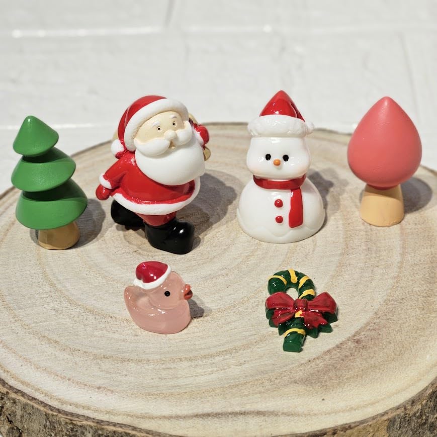 Image of Miniature Christmas Figurines Set of 6 - Cute Xmas Miniatures for Mini Garden Decor, Dollhouse Accessories, Snow Village Craft, Christmas DIY & Gifting