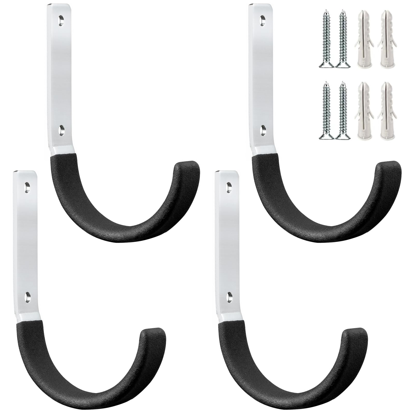 PYBTOOL 4 Pack Heavy Duty Steel Garage Hooks, Garage Storage Utility Hooks, Garage Garden Tool Organizer, Black