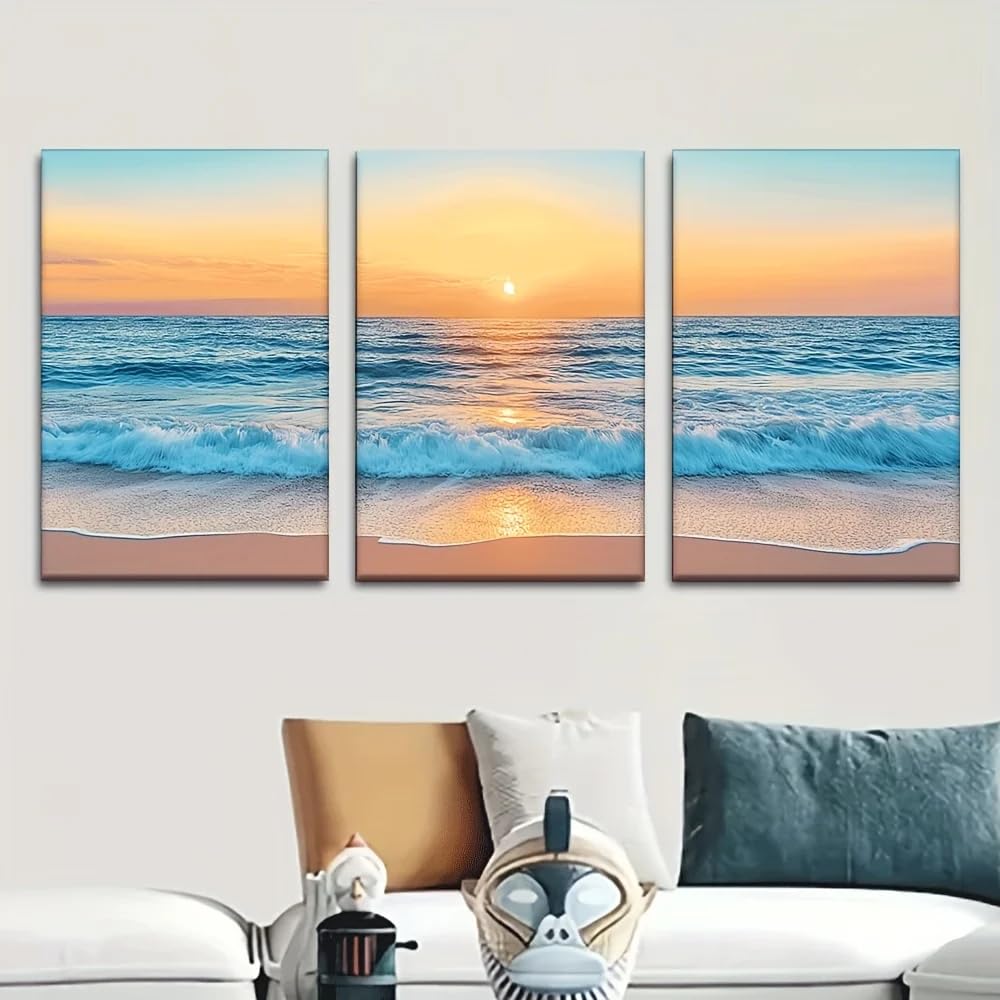LTjiajuypd Leinwandbild „Wunderschöne Sonnenaufgangslandschaft am Meer“, Künstlerzimmer, Bibliothek, Büro, Café, Schlafzimmer (60 x 90 cm – 3-teilig)