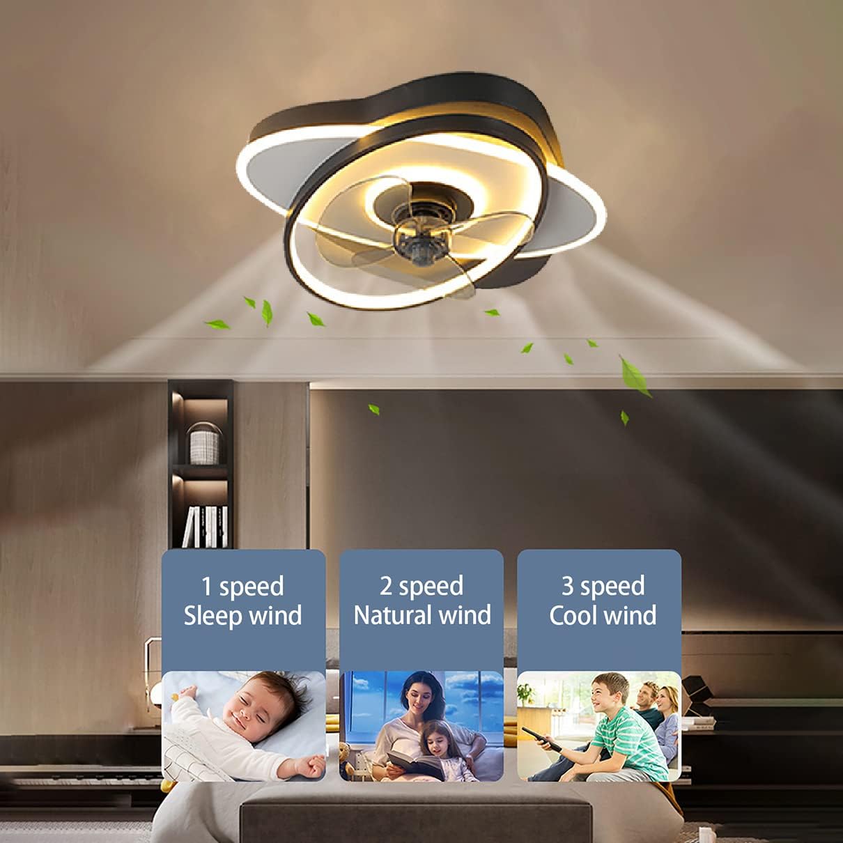 YUEGOO Ceiling Fans with Lamps,Kids Ceiling Fan with Light 3 Colors Dimmable Silent Remote Control Fan Ceiling Lights Indoor Living Room Ceiling Fan Light