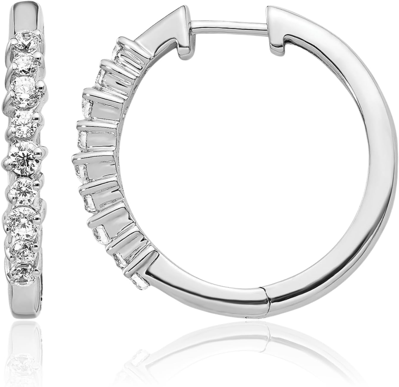 IceCarats 14K Solid White Gold 0.51 carat Diamond Hoop Earrings Round Cut, Natural, Prong Set, Snap Back For Her