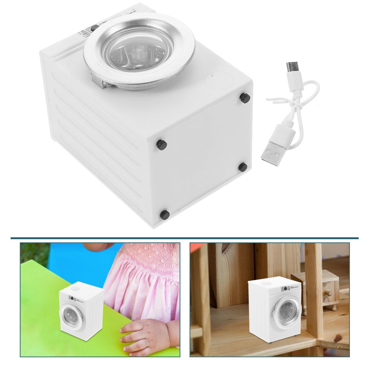 BESTonZON Modèle Miniature Machine À Laver 1:12 Rechargeable avec Porte Rotative Et Vêtements Lavables Jouet Interactif pour Maison De Poupée Accessoire De Jeu