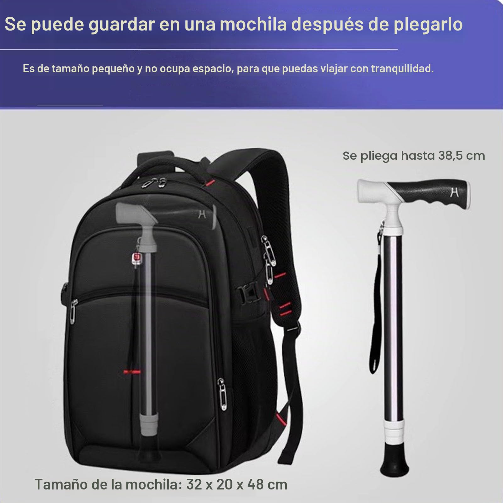 Bastón Telescópico De 4 Secciones Bastón Ligero De Aleación De Titanio | Se puede guardar en una mochila escolar bastón antideslizante(A,38~105cm)
