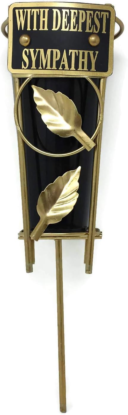 Cemetery Grave Vase with Metal Spike - WITH DEEPEST SYMPATHY plaque. Includes black plastic insert vase.